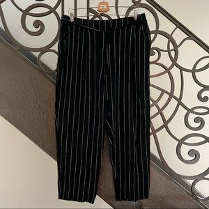 F21+ Pinstripe Pants with elastic waistband and waist tie